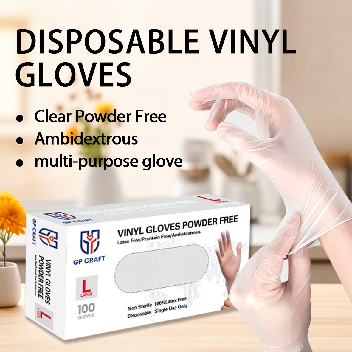Exam Vinyl Gloves, Synmax Latex-Free, Powder-Free, Non-Sterile Medical Disposable Gloves (100 boxes, 10000 gloves, Clear)