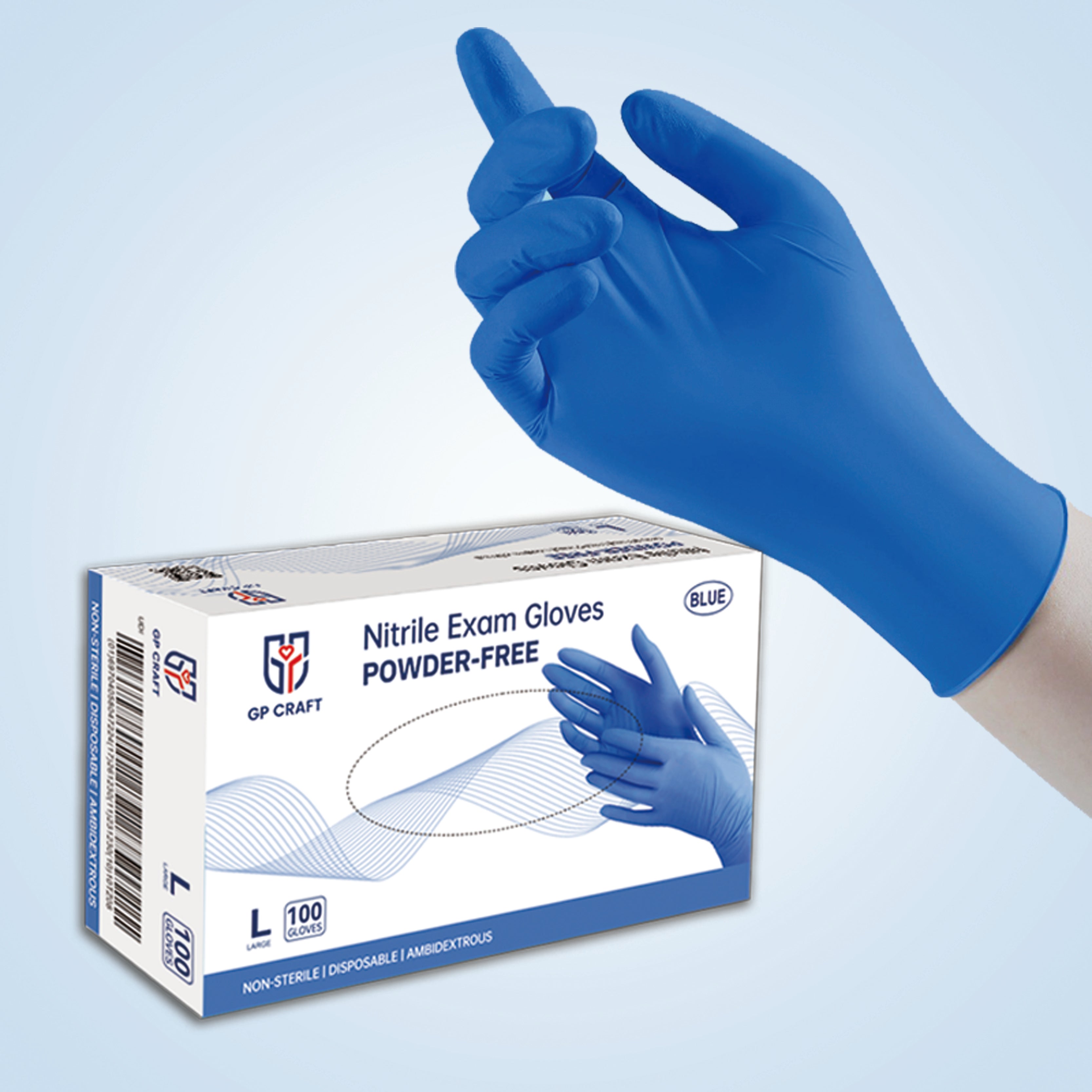 GP32-3.5mil Medical Grade Blue Nitrile Gloves (1 Case, 1000 Gloves)