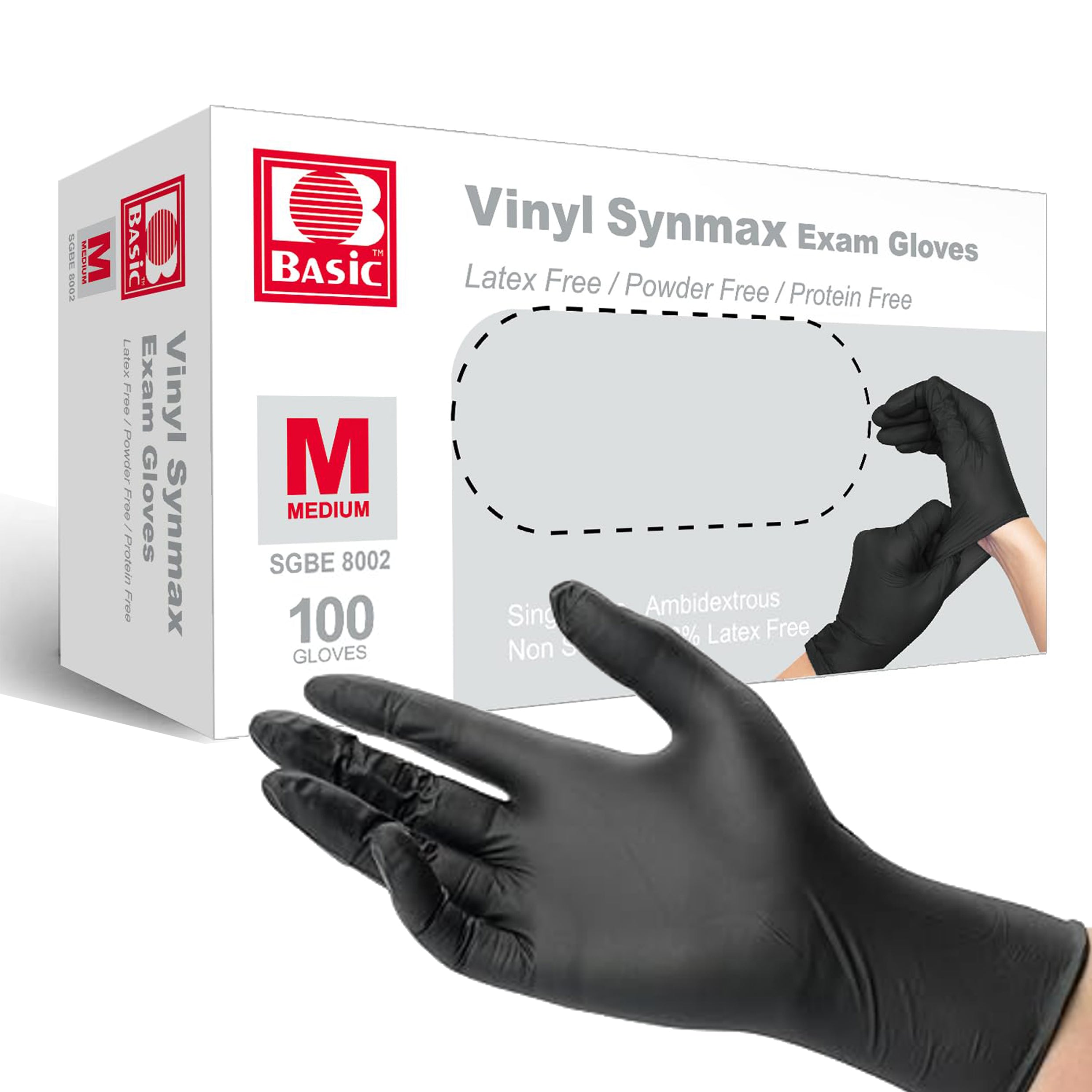Exam Vinyl Gloves, Synmax Latex-Free, Powder-Free, Non-Sterile Medical Disposable Gloves (100 boxes, 10000 gloves,Black)Bulk