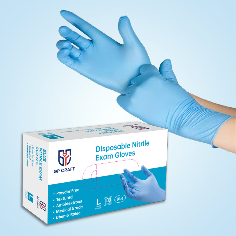 GP40-4mil Disposable Blue Nitrile Gloves (1 Case, 1000 Gloves)
