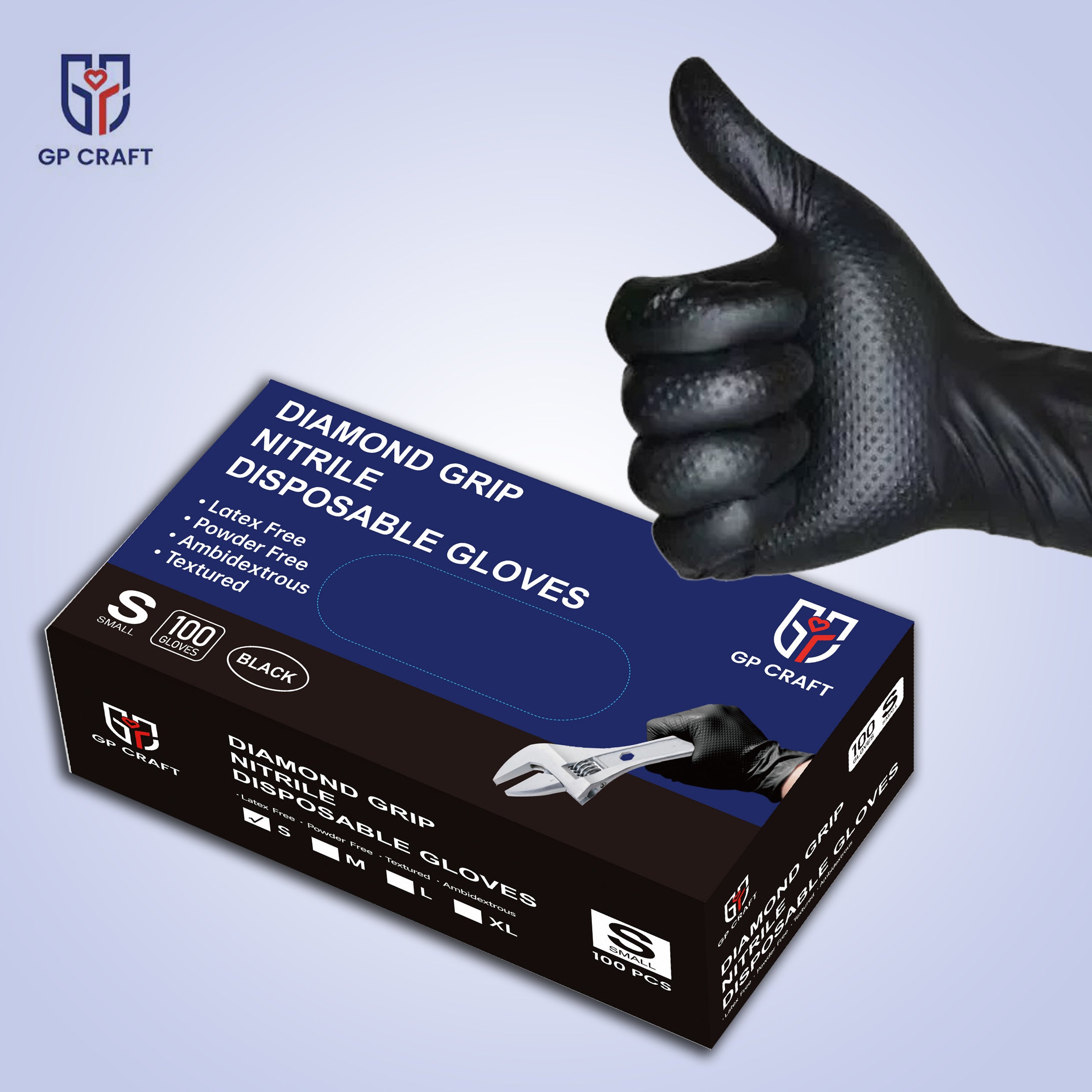 GP66-8mil Diamond Grip Black Nitrile Gloves (1 Case, 1000 Gloves)