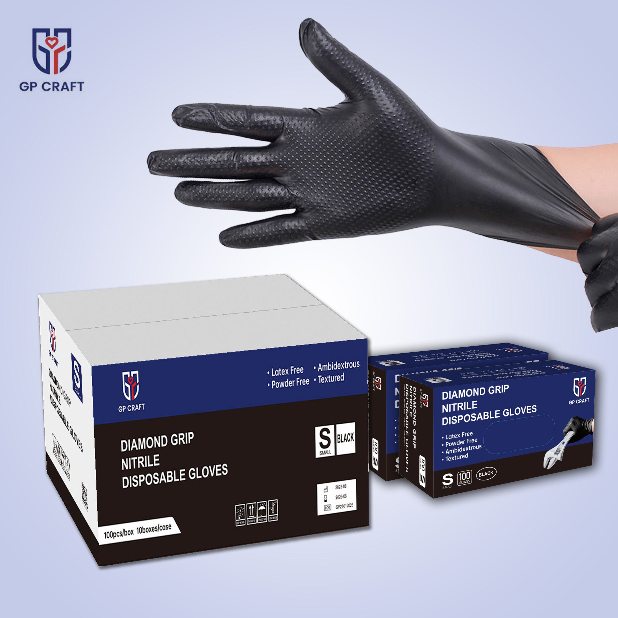 GP66-8mil Diamond Grip Black Nitrile Gloves (1 Case, 1000 Gloves)
