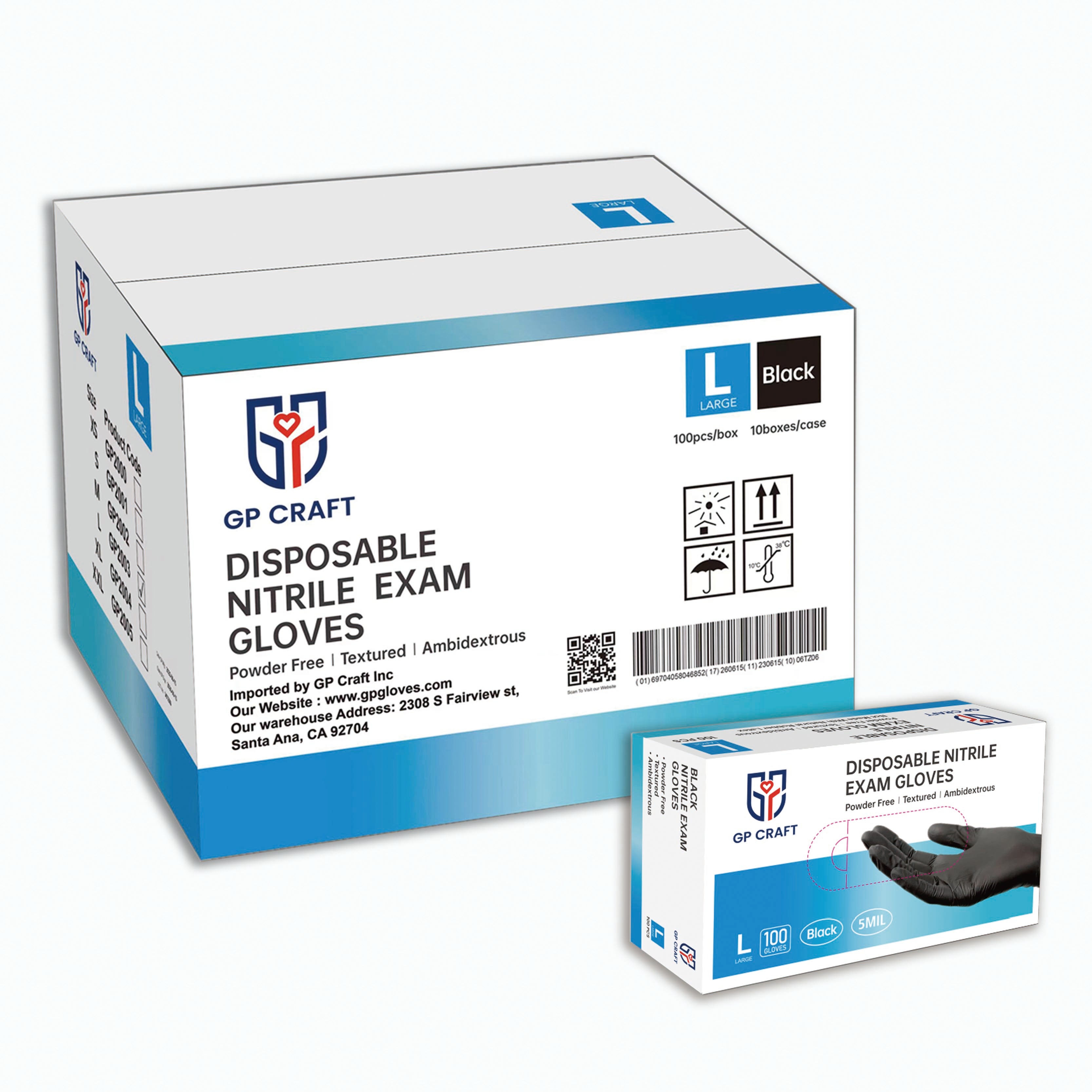 GP50-5mil Disposable Black Nitrile Gloves (1 Case, 1000 Gloves)