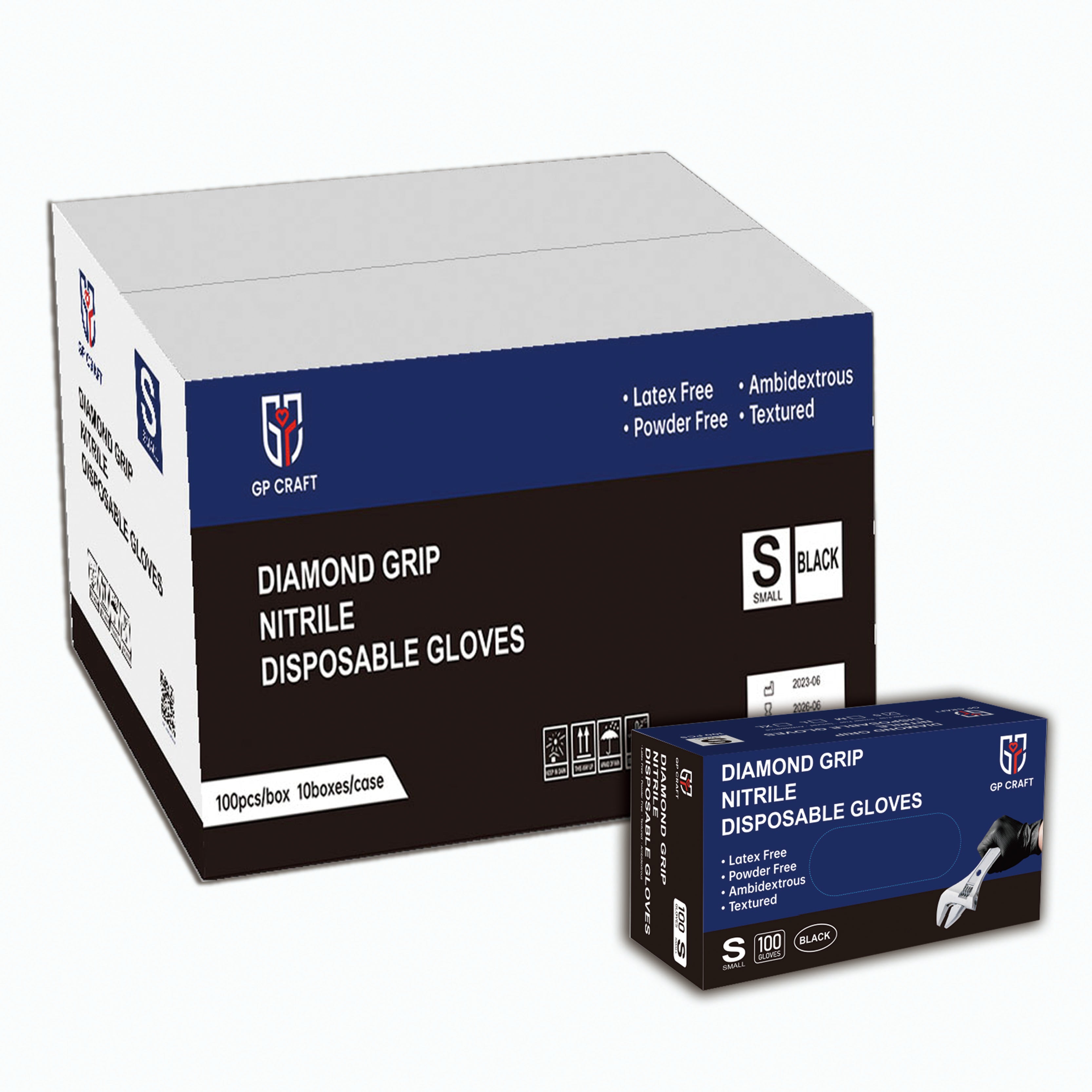 GP66-8mil Diamond Grip Black Nitrile Gloves (1 Case, 1000 Gloves)