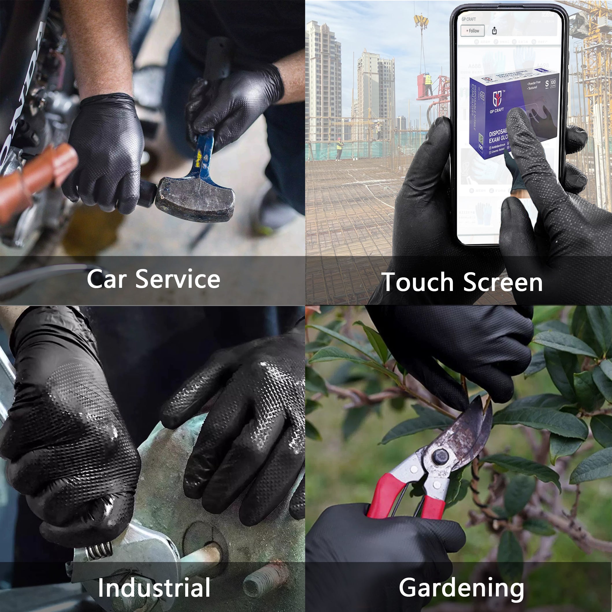 GP66-8mil Diamond Grip Black Nitrile Gloves (1 Case, 1000 Gloves)