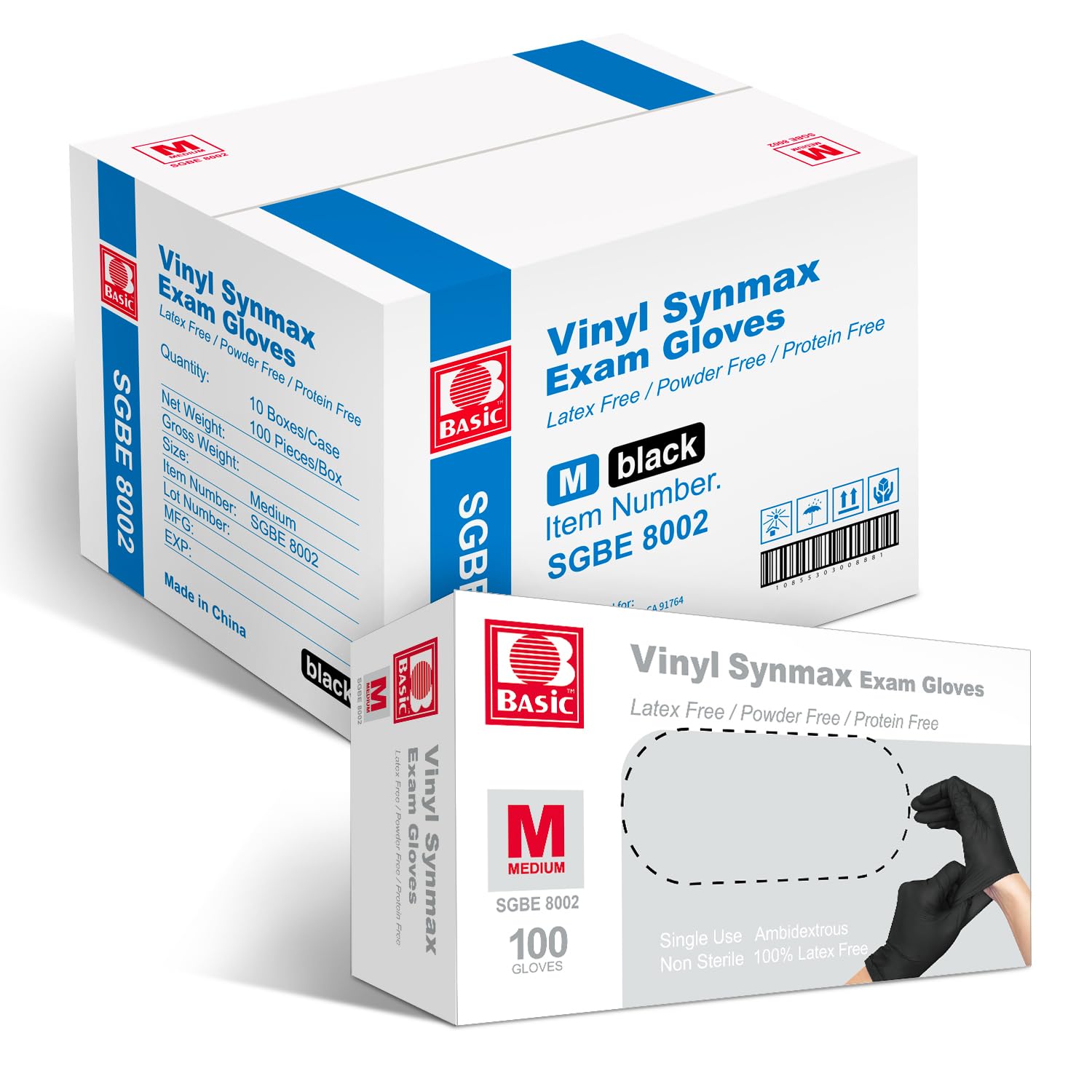 Exam Vinyl Gloves, Synmax Latex-Free, Powder-Free, Non-Sterile Medical Disposable Gloves (100 boxes, 10000 gloves,Black)Bulk