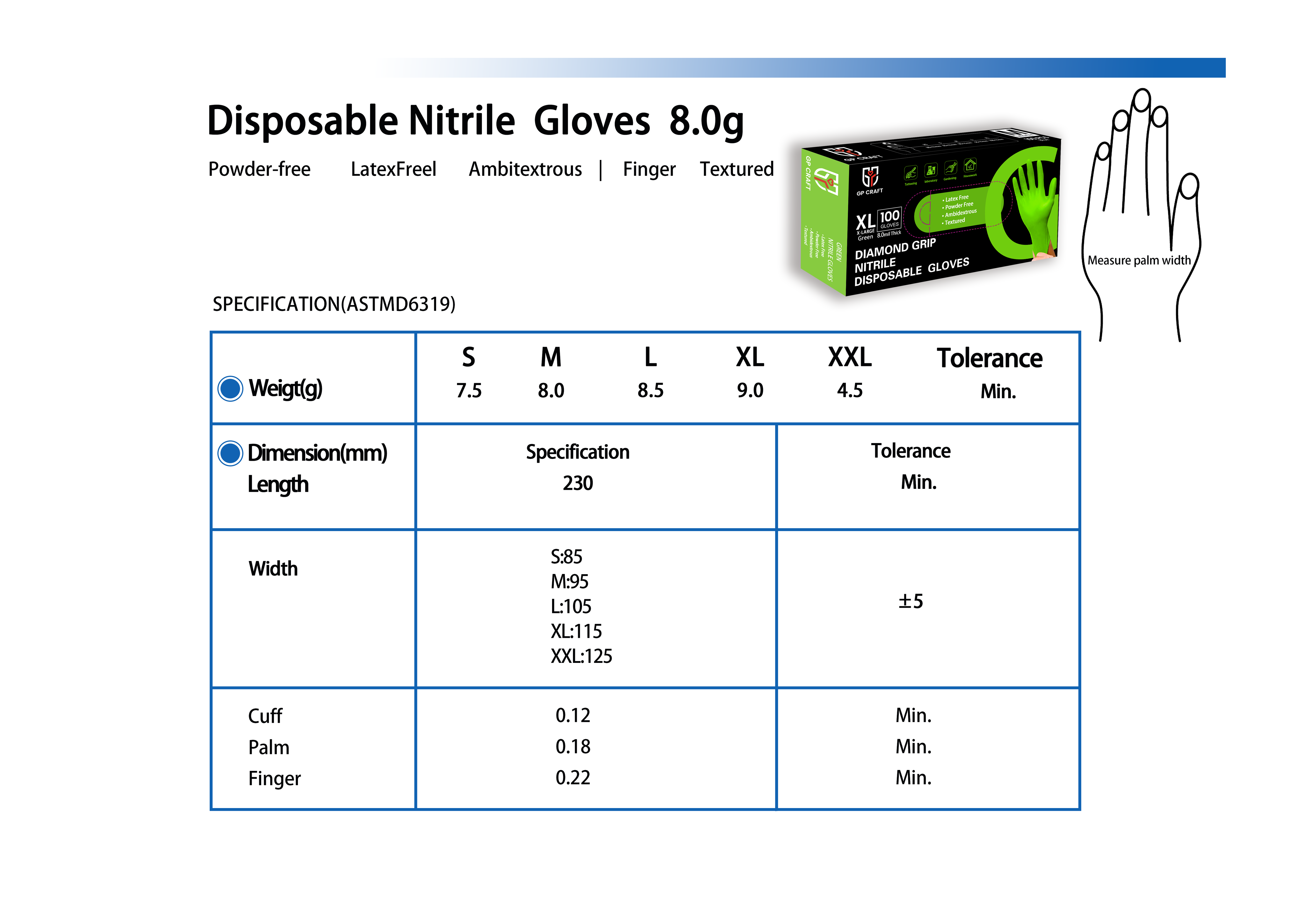GP67 Nitrile Gloves Green Diamond Grip Raised Texture Disposable 8 mil Industrial Strength(1000pack)