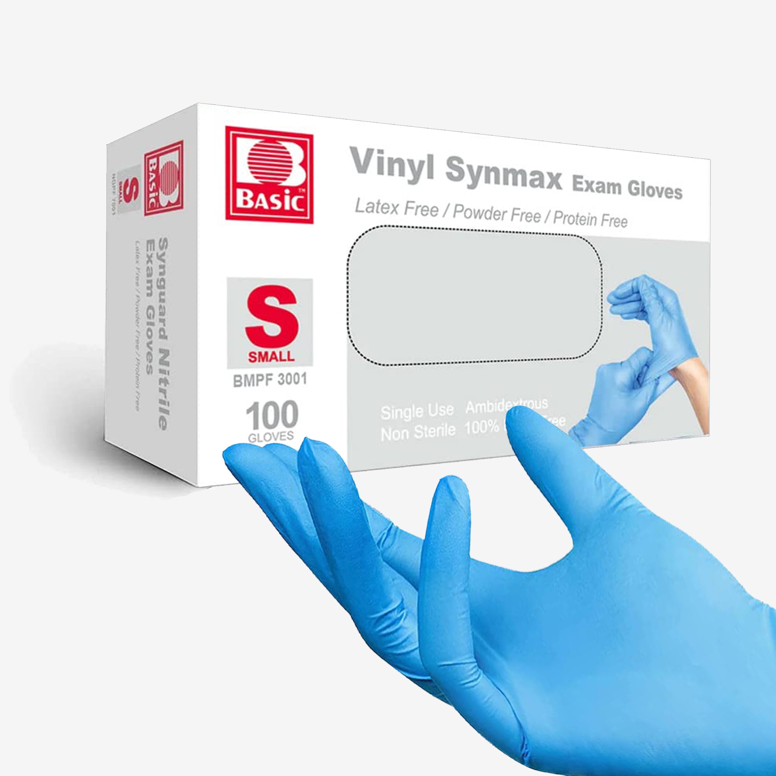 Exam Vinyl  Gloves, Synmax Latex-Free, Powder-Free, Non-Sterile Medical Disposable Gloves  (10 boxes, 1000 gloves, Blue)