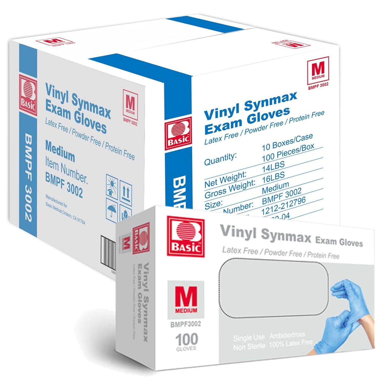 Exam Vinyl  Gloves, Synmax Latex-Free, Powder-Free, Non-Sterile Medical Disposable Gloves  (10 boxes, 1000 gloves, Blue)