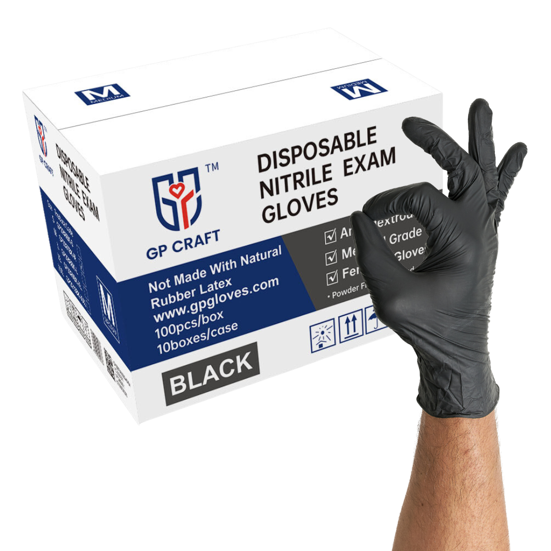 GP CRAFT Disposable Nitrile Gloves, 5 Mils, Black, Case of 1000 - GP Craft Inc