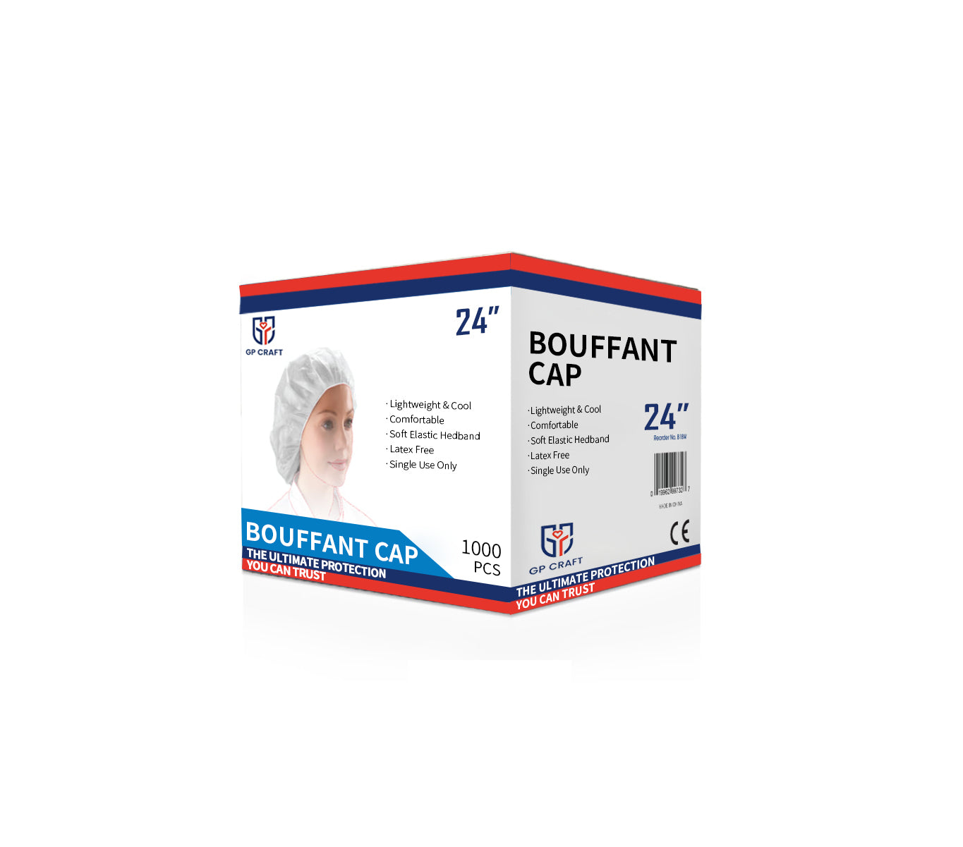 GP07 - 1000pcs 24" White Bouffant Caps
