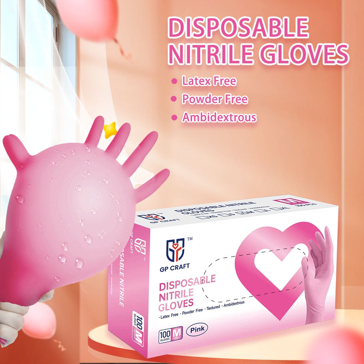GP33 Disposable Pink Nitrile Gloves（1Case 1000Gloves）