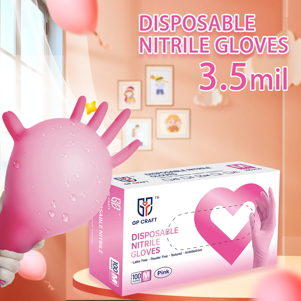GP33 Disposable Pink Nitrile Gloves（1Case 1000Gloves）