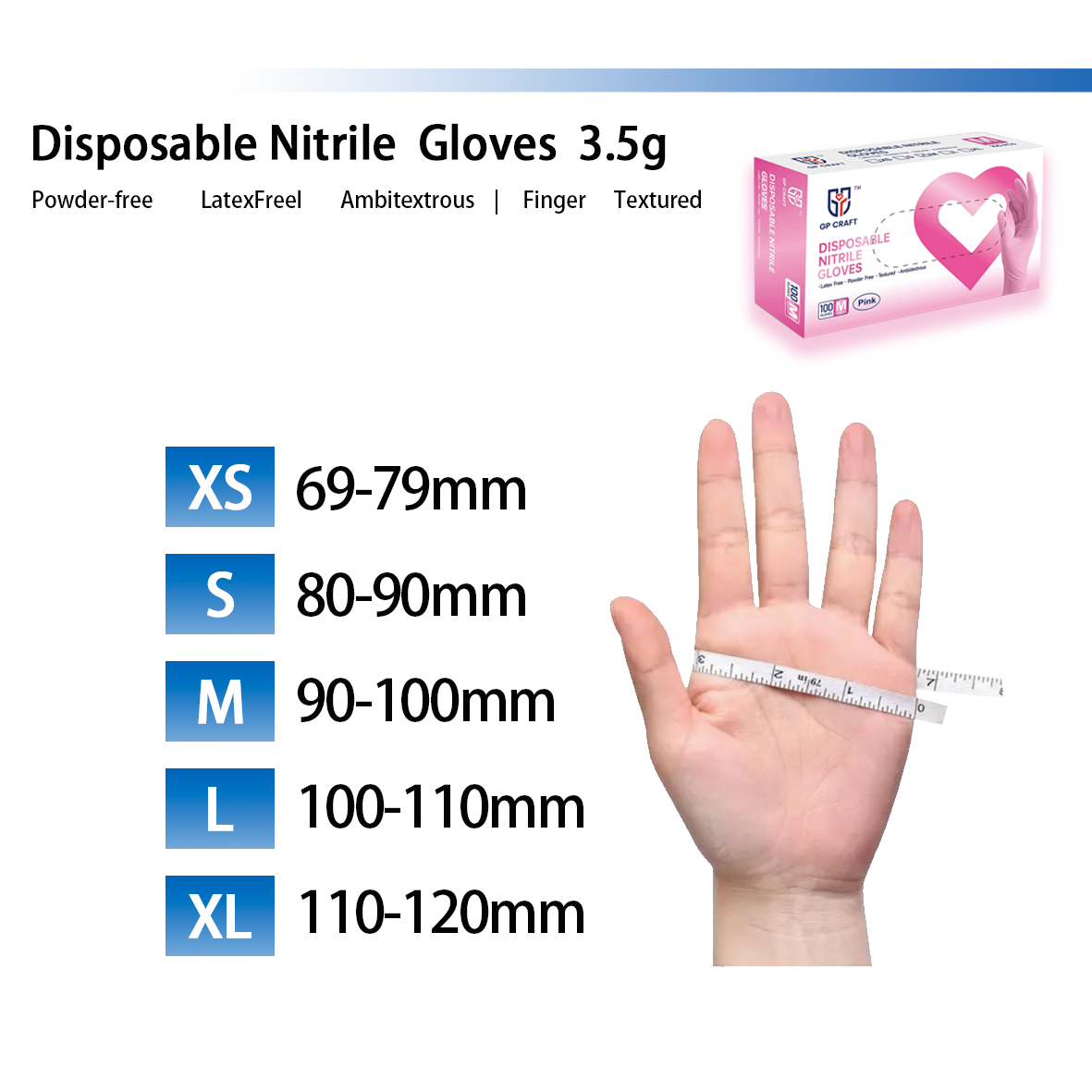 GP33 Disposable Pink Nitrile Gloves（1Case 1000Gloves）
